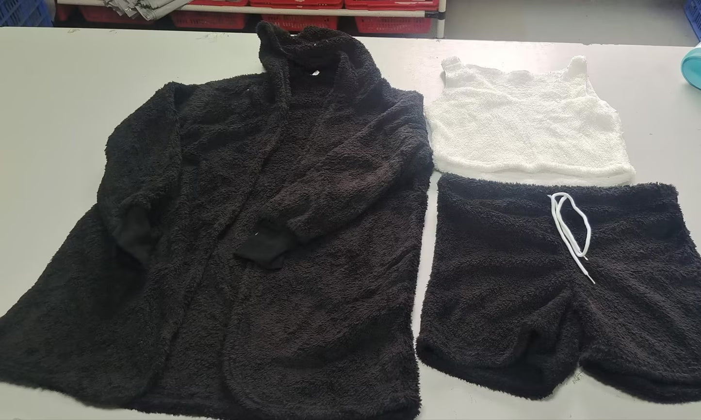 3 delig dameskleding lange mouwen crop tanktop en shorts met trekkoord pyjama set