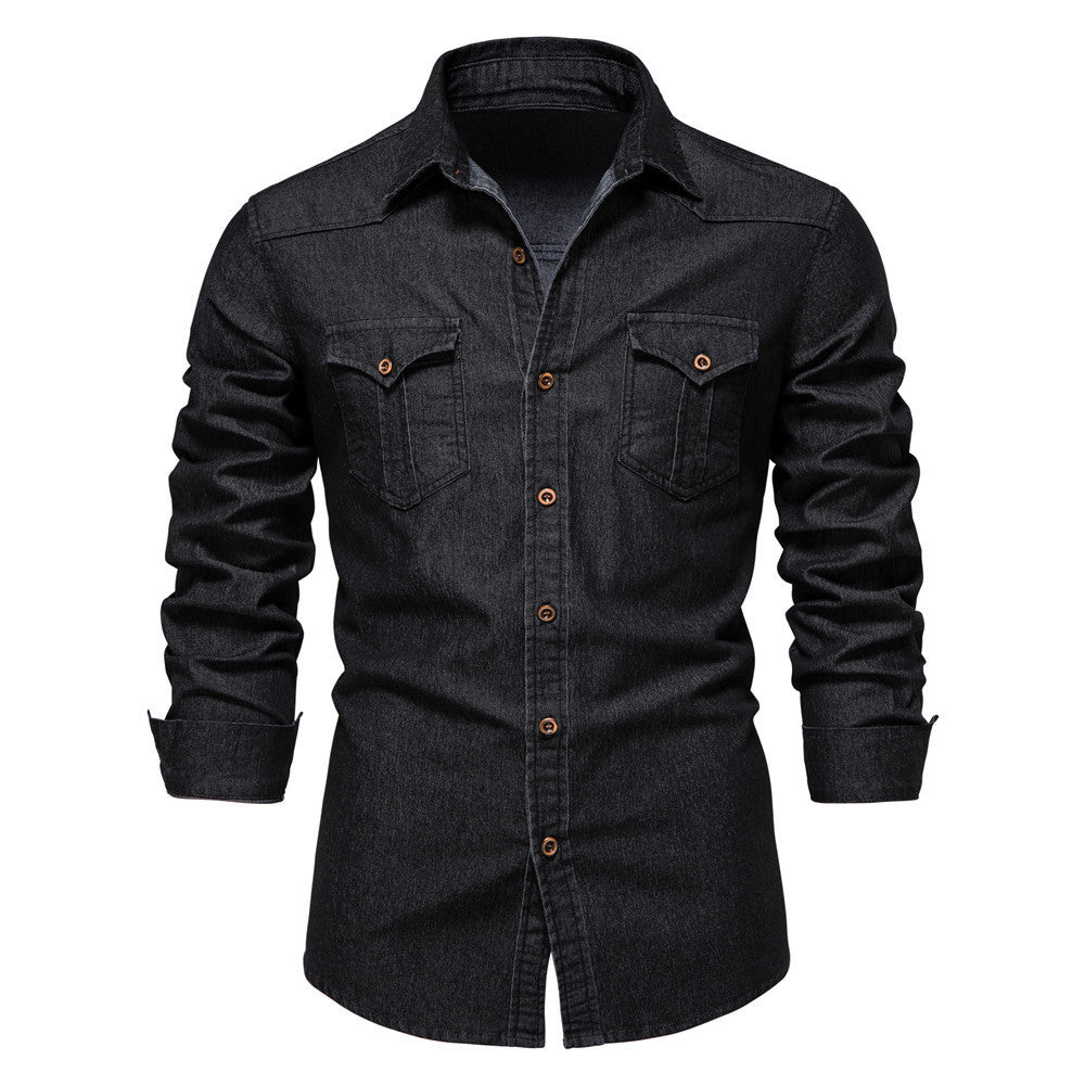 Heren denim shirt met lange mouwen
