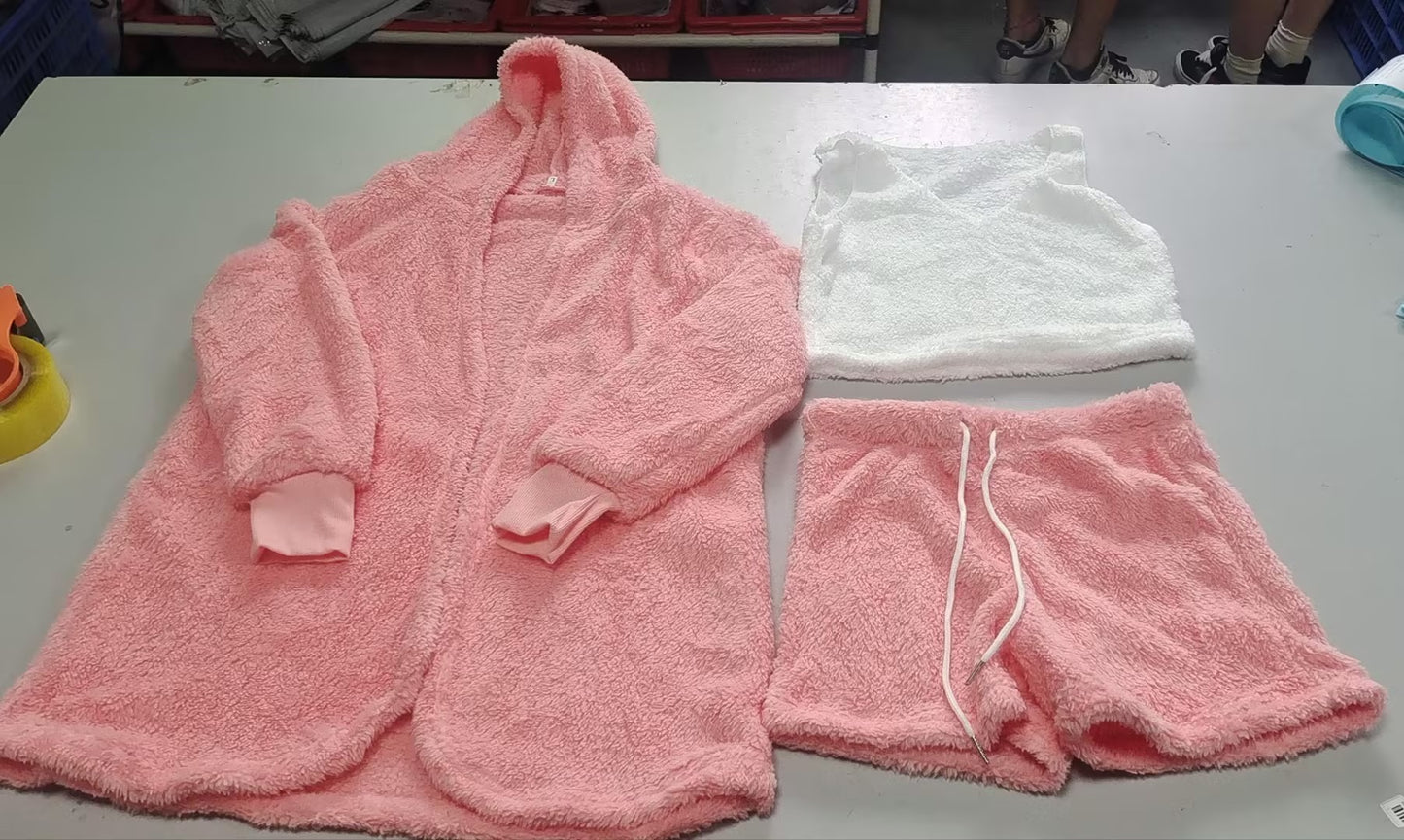 3 delig dameskleding lange mouwen crop tanktop en shorts met trekkoord pyjama set