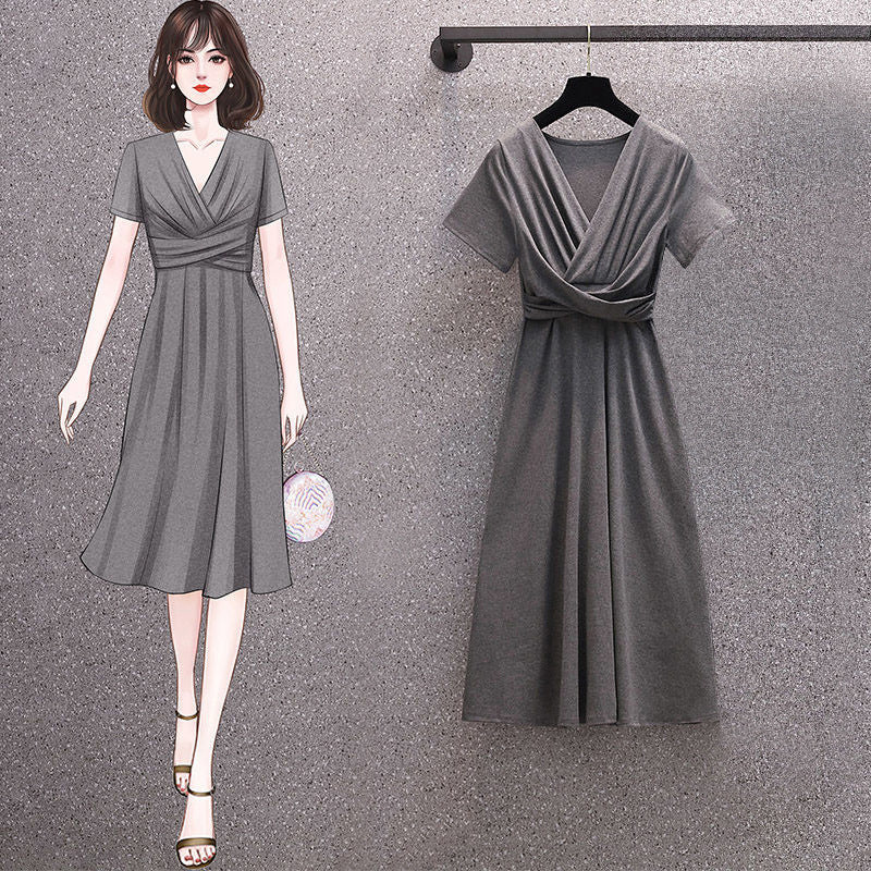 Modieuze elegante slim-fit geplooide damesjurk