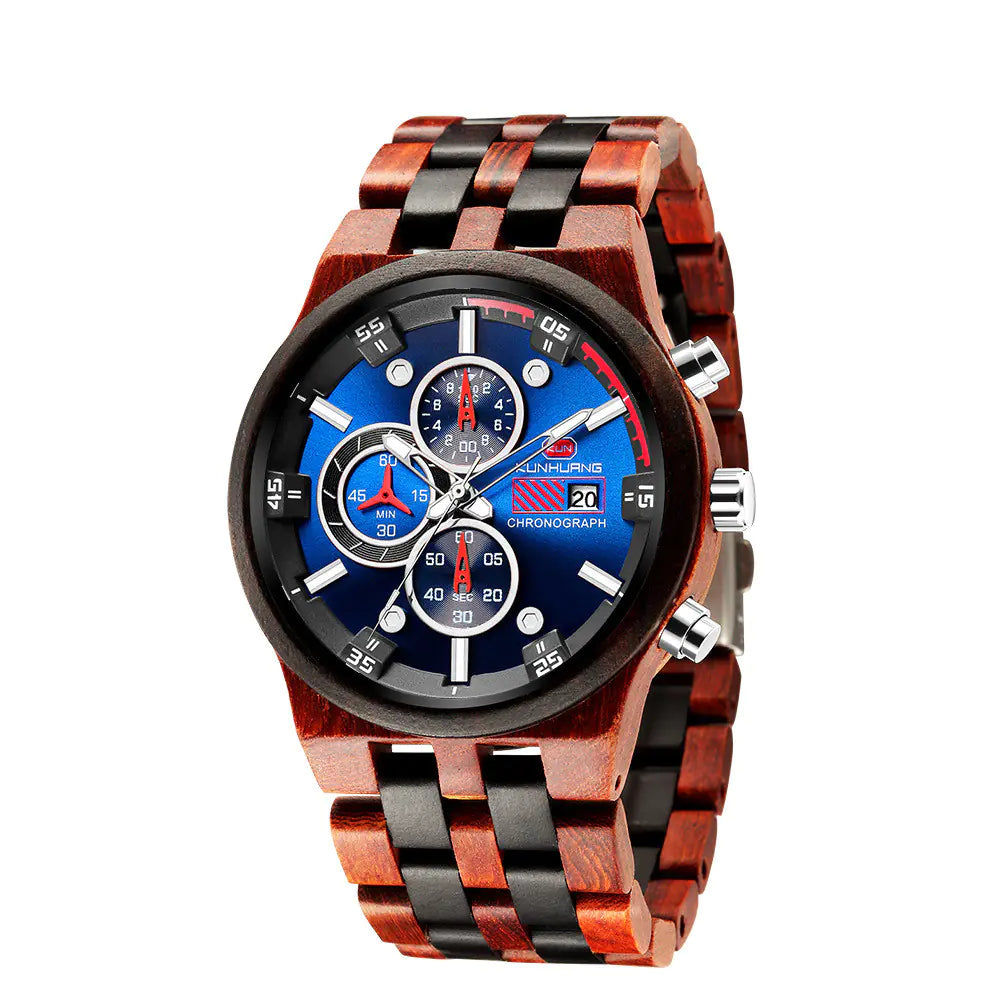 Multifunctioneel quartz houten sporthorloge