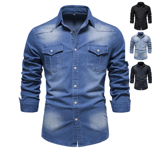 Heren denim shirt met lange mouwen