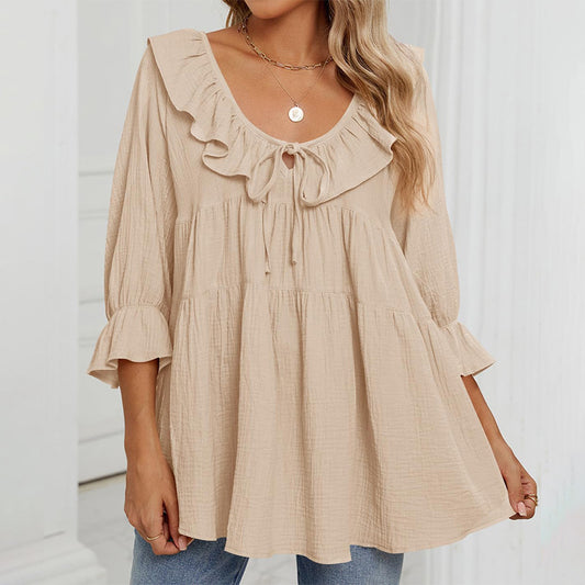 Rondhals geknoopt dames shirt