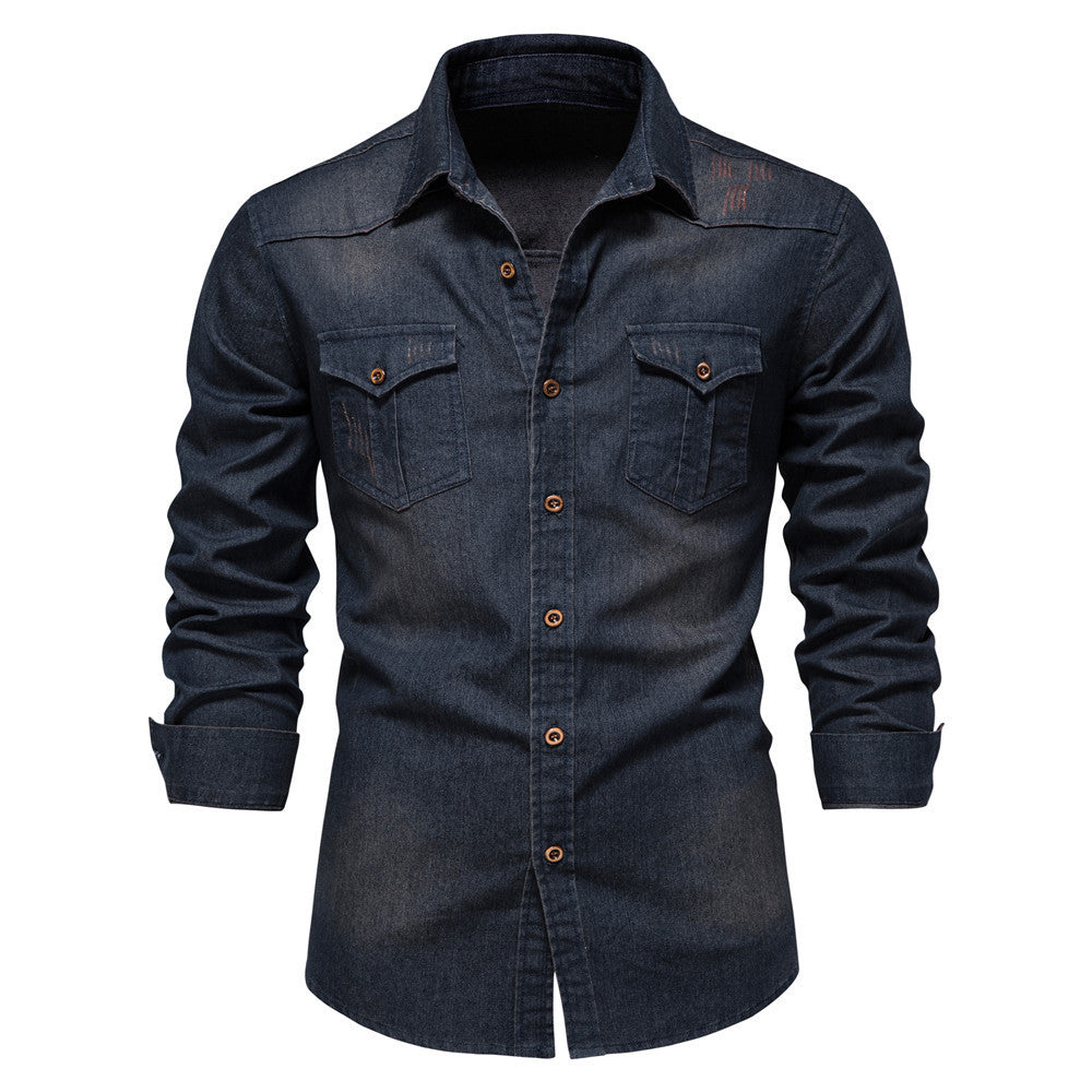 Heren denim shirt met lange mouwen