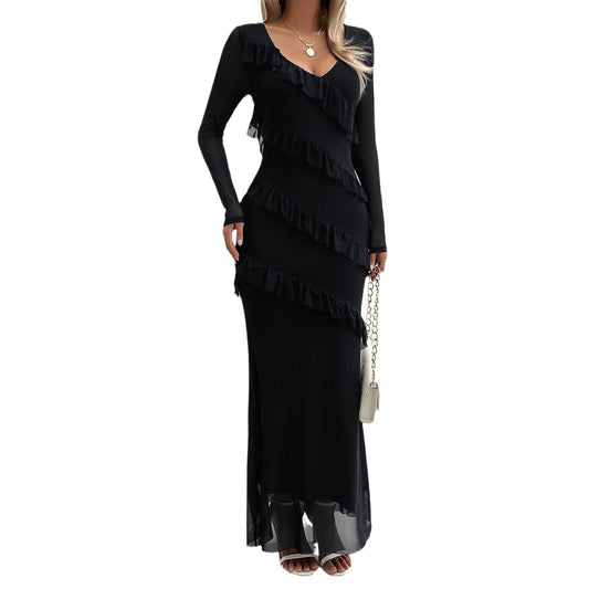 Elegante slim fit mesh V-hals jurk voor dames