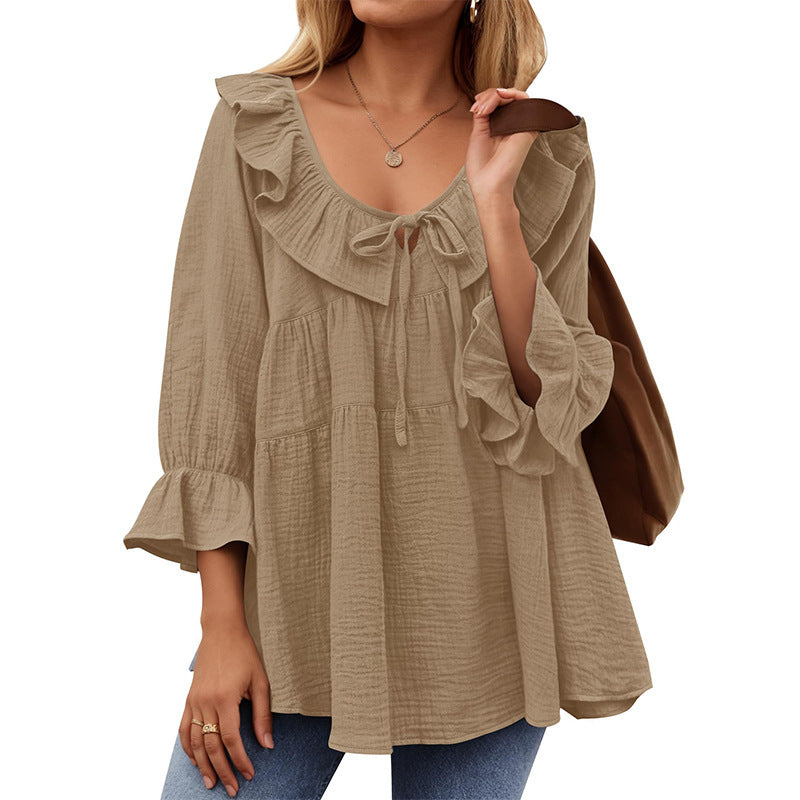 Rondhals geknoopt dames shirt