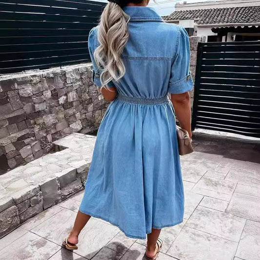 Dames denim jurk korte mouwen