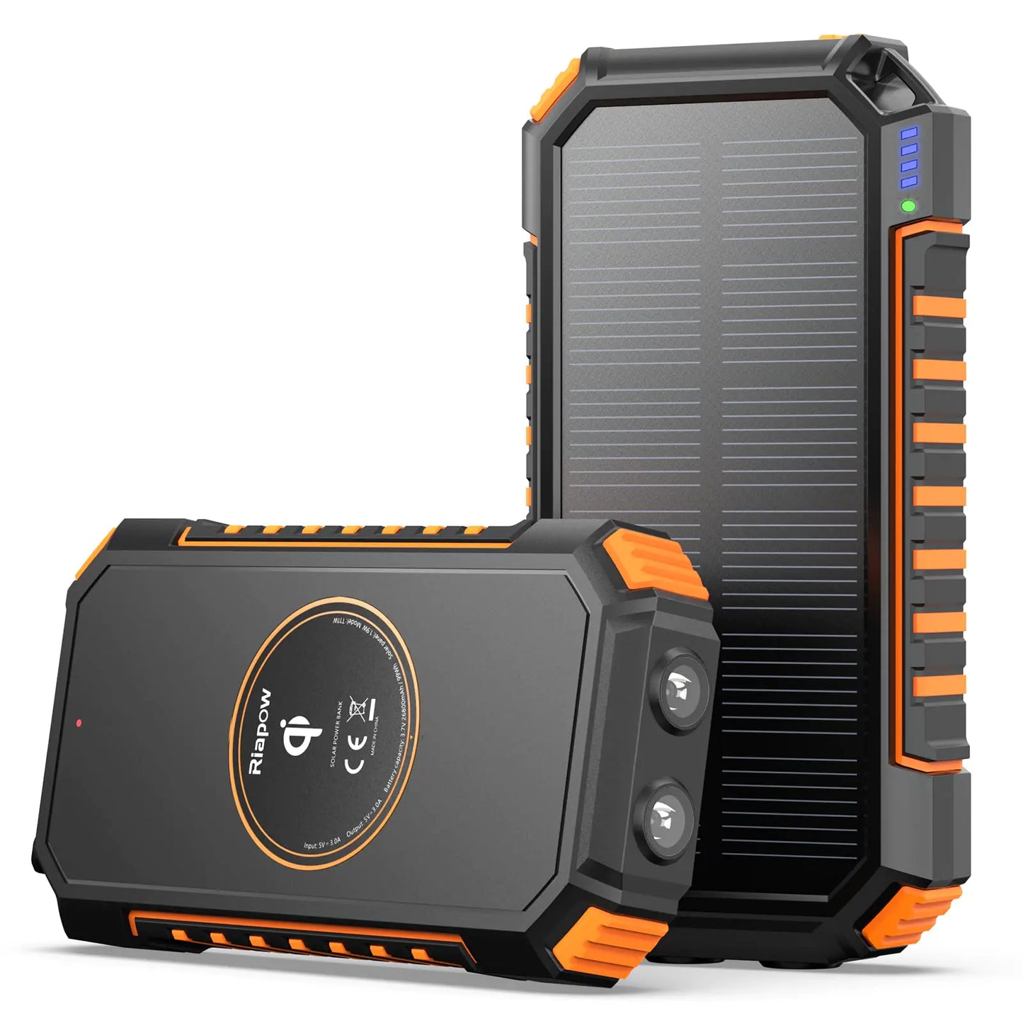 Riapow Solar Charger Powerbank 26.800mAh – Draadloos & Krachtig