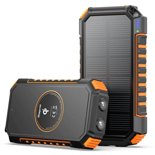 Riapow Solar Charger Powerbank 26.800mAh – Draadloos & Krachtig