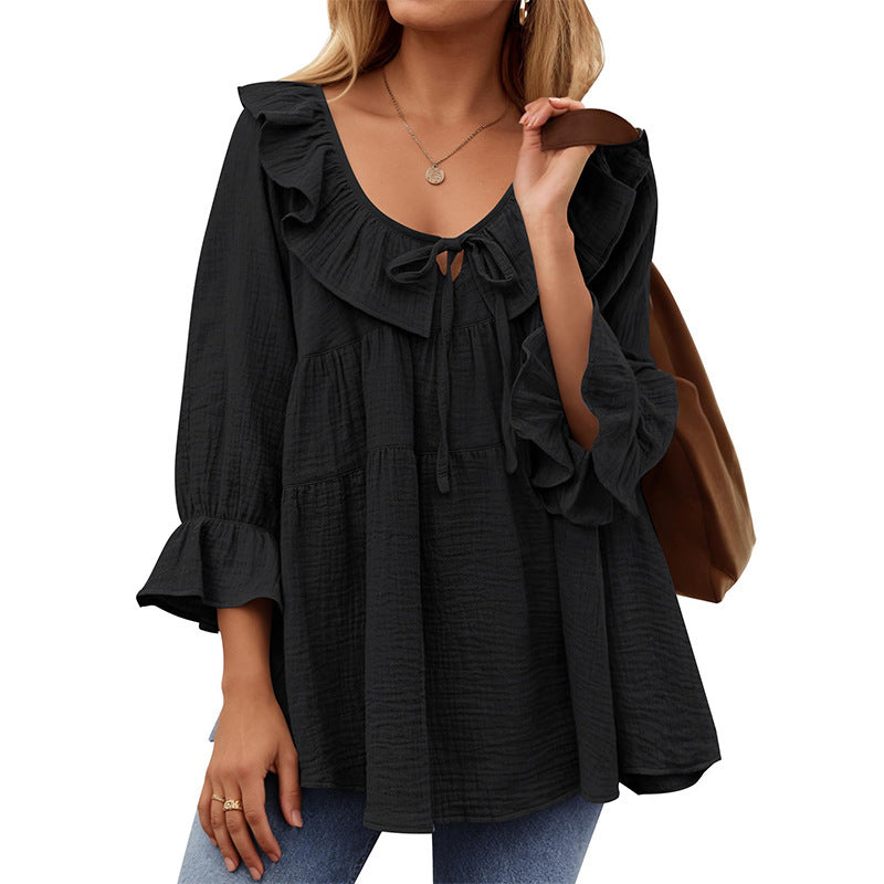 Rondhals geknoopt dames shirt