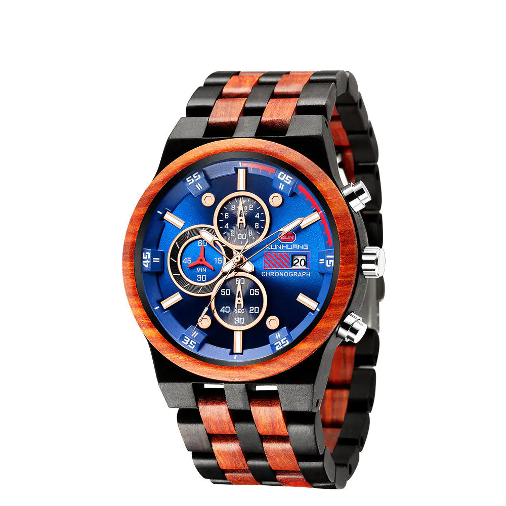 Multifunctioneel quartz houten sporthorloge