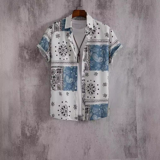 Heren shirt met print en korte mouwen
