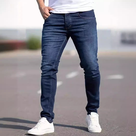 Heren modieuze versleten slanke casual jeans