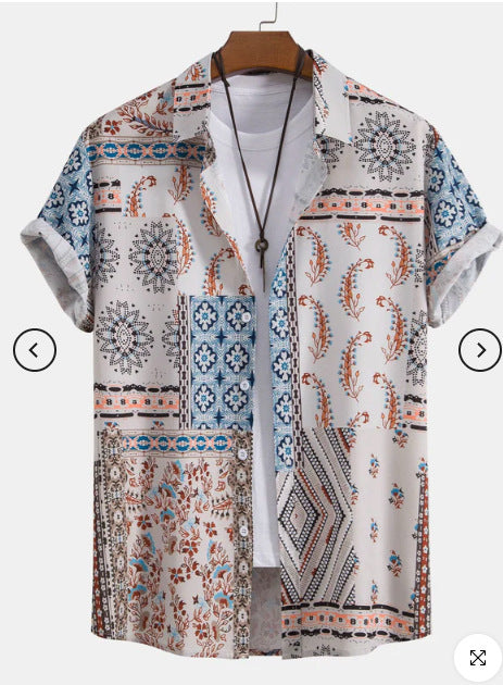 Heren shirt met print en korte mouwen