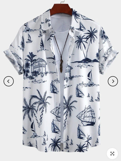 Heren shirt met print en korte mouwen