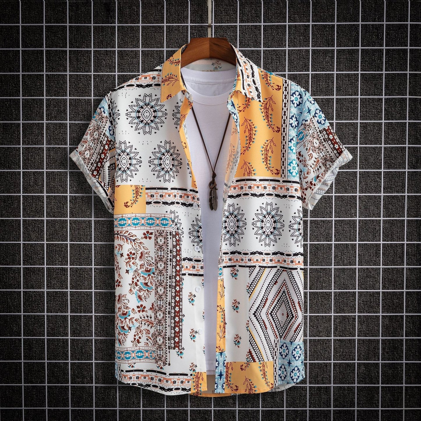 Heren shirt met print en korte mouwen