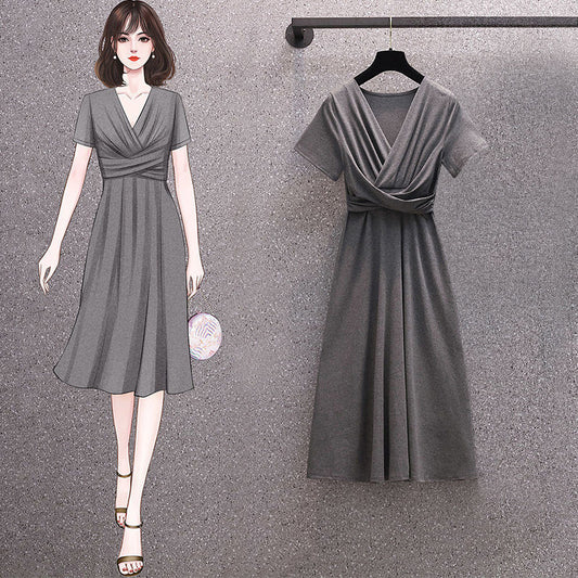 Modieuze elegante slim-fit geplooide damesjurk