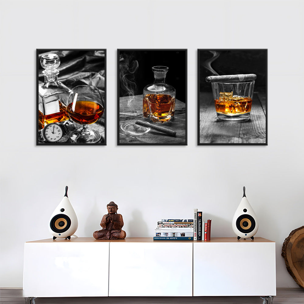Whiskeyglas drievoudig olieverfschilderij