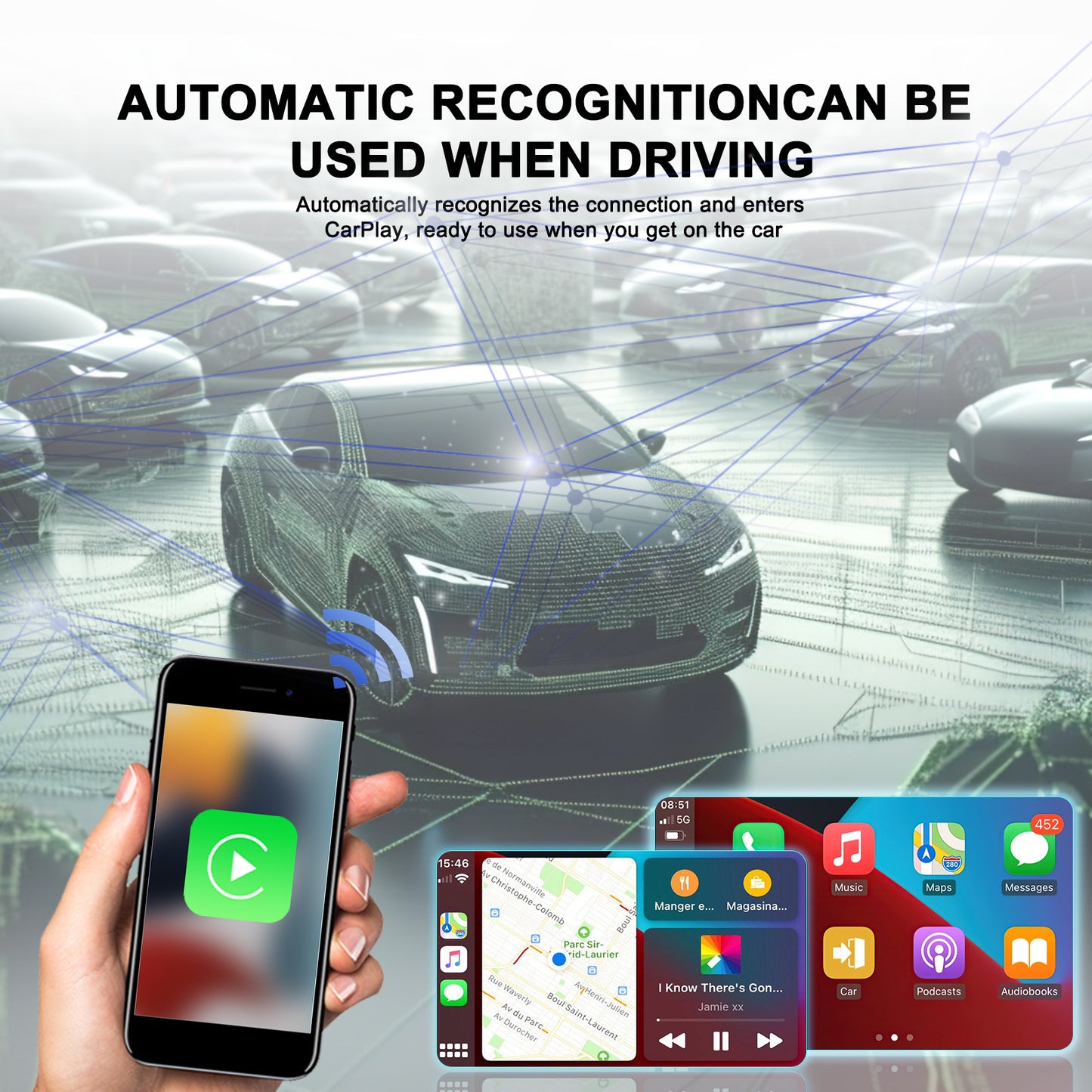 Universele originele auto bekabelde CarPlay naar draadloze CarPlay externe module zwart