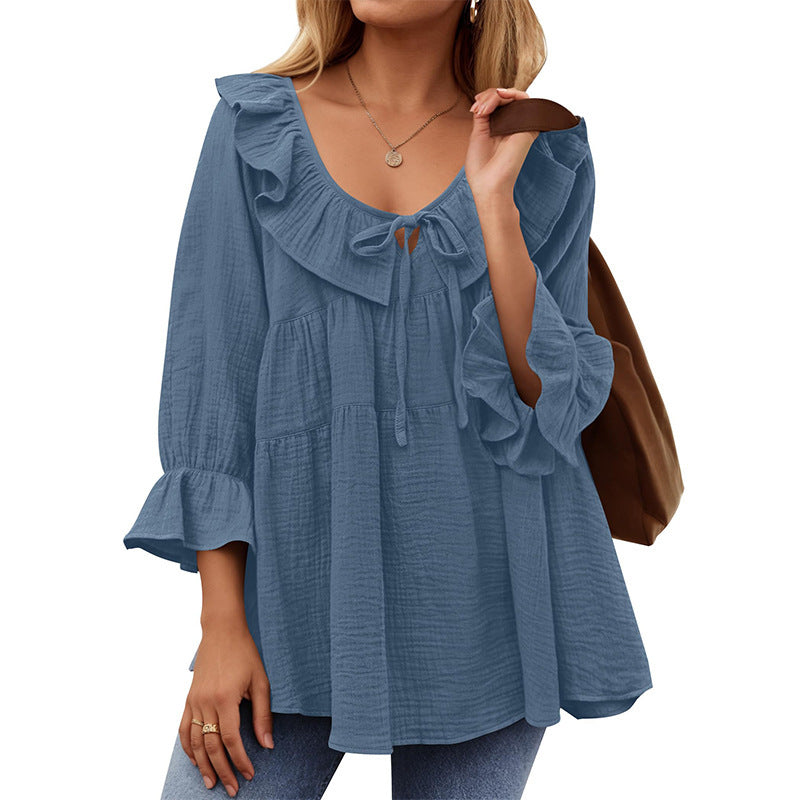 Rondhals geknoopt dames shirt