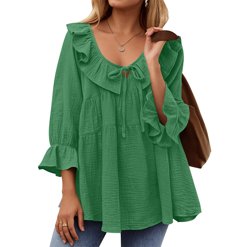 Rondhals geknoopt dames shirt