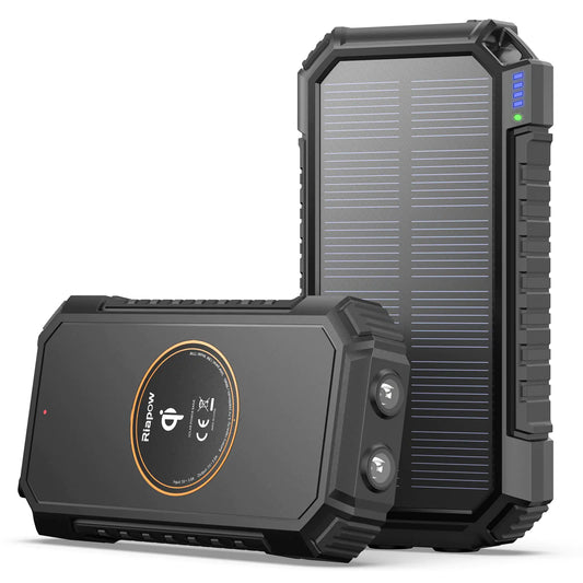 Riapow Solar Charger Powerbank 26.800mAh – Draadloos & Krachtig